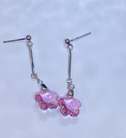 Wholesale Pink Crystal Flower Earrings - Brilliant Dangle Design