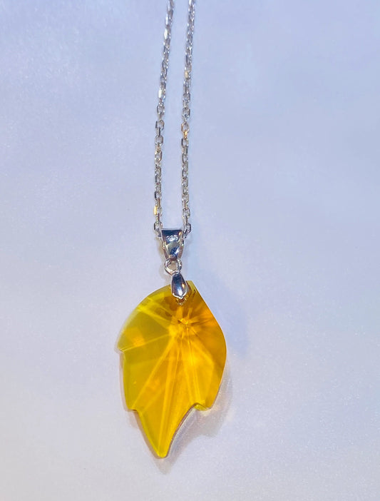 925 Silver Yellow Crystal Maple Leaf Necklace Swarovski Inspired Wholesale