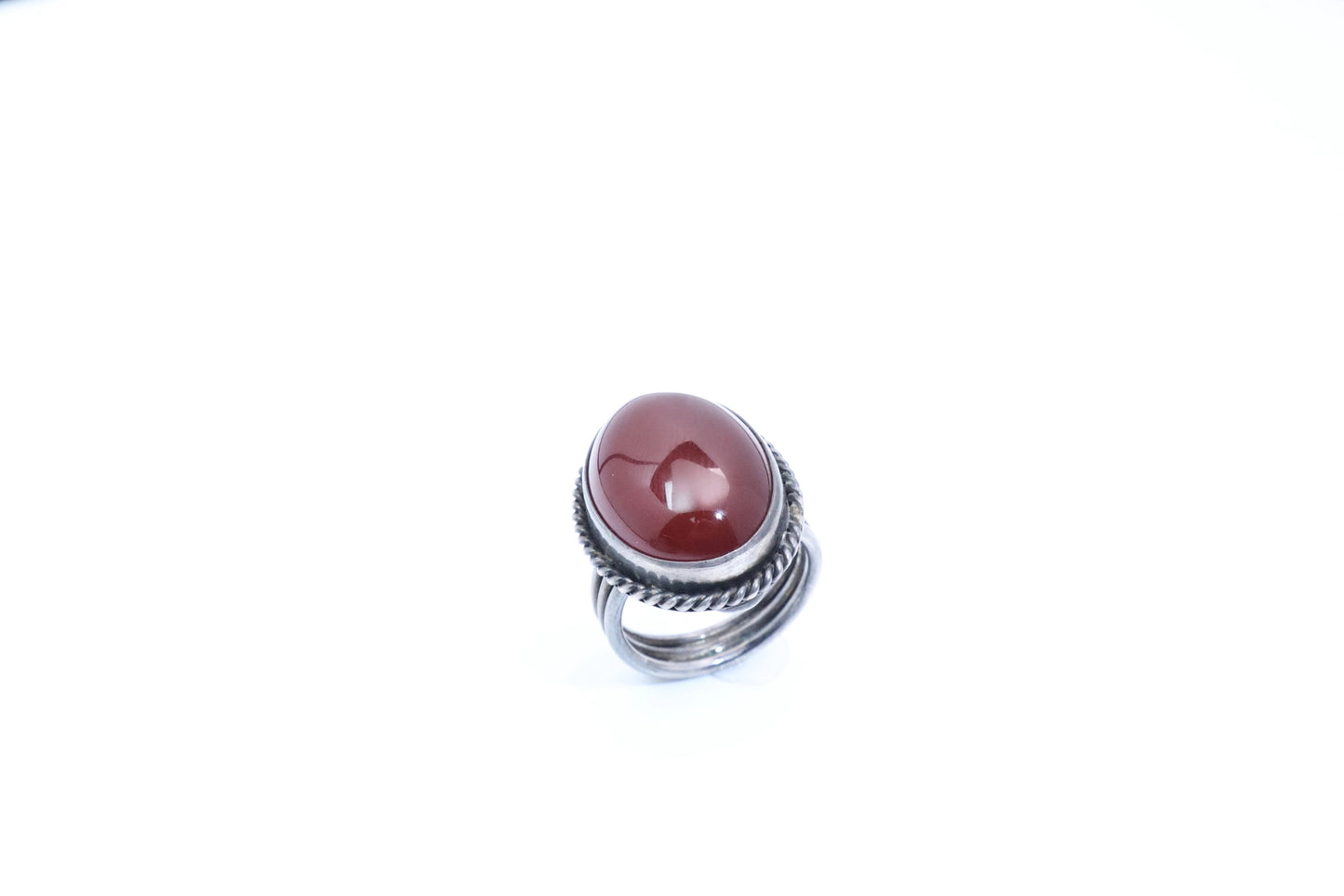 Artisan Retro Red Agate Ring, Solid Silver with Oxidized Detail