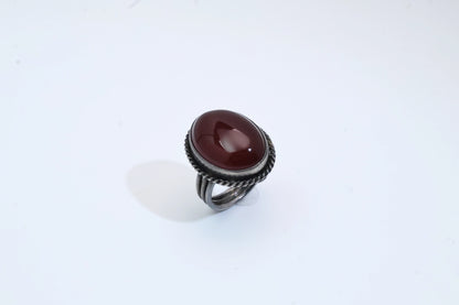 Artisan Retro Red Agate Ring, Solid Silver with Oxidized Detail