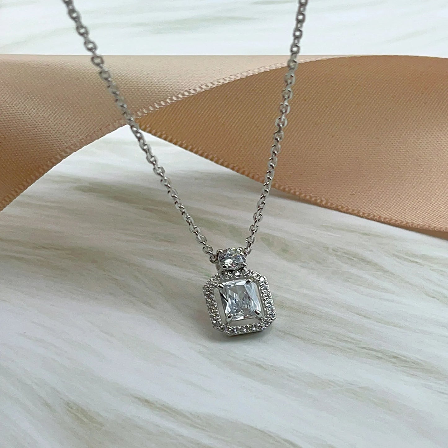 Rectangular White Diamond Necklace