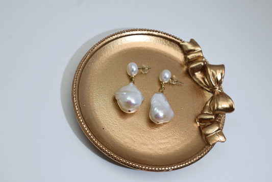 Irregular Pearl Dangle Studs 925 Silver Gold Plated Wholesale View 2
