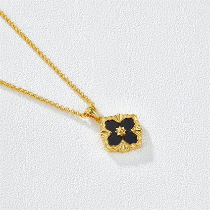 Flower-Shaped Black Onyx Necklace