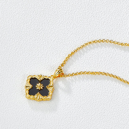 Flower-Shaped Black Onyx Necklace