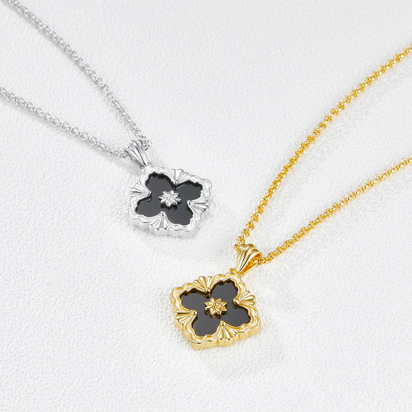 Flower-Shaped Black Onyx Necklace