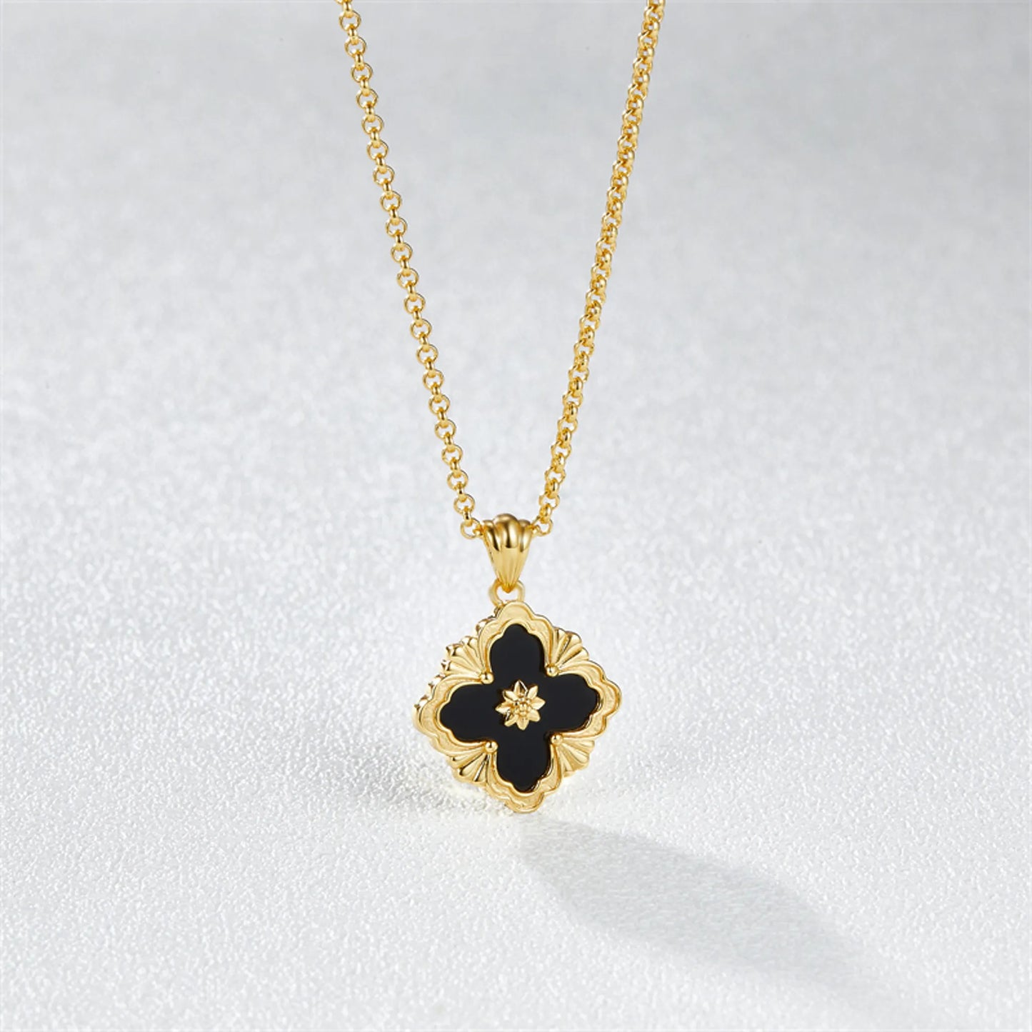 Flower-Shaped Black Onyx Necklace