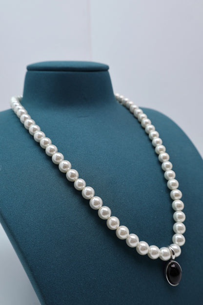 Black Onyx Pearl Necklace 925 Sterling Silver