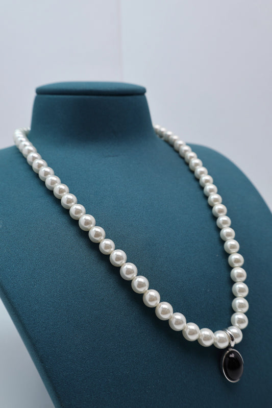 Shell Pearl Strand Onyx Pendant Necklace 925 Silver Wholesale View 2