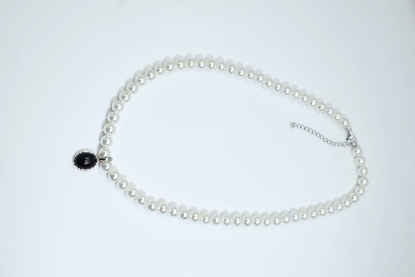 Black Onyx Pearl Necklace 925 Sterling Silver