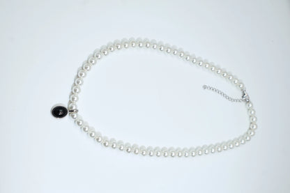 Black Onyx Pearl Necklace 925 Sterling Silver