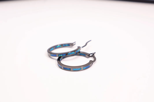 Circle Hoop Earrings Black Opal Gunmetal Plated Minimalist Wholesale View 2