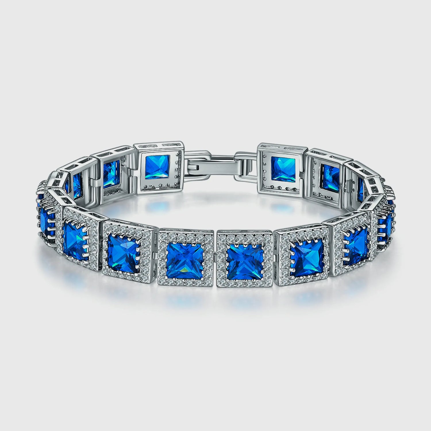Blue spinel tennis bracelet in 18K white gold plated copper wholesale
