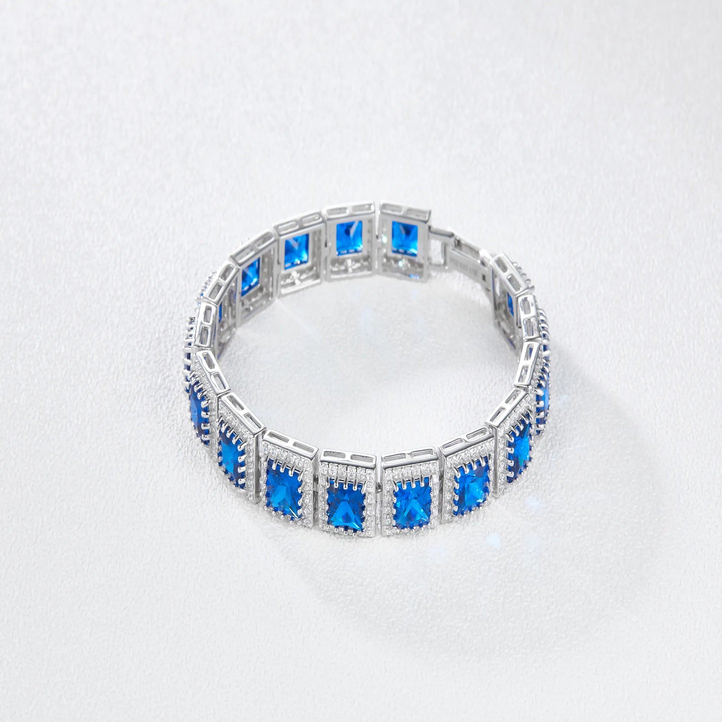 Blue Spinel, bracelet, with 5A White Cubic Zirconia, 925 sterling silver, white gold plated