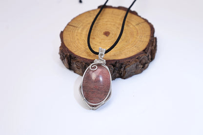 Boho Wire Wrapped Rhodochrosite Pendant Necklace