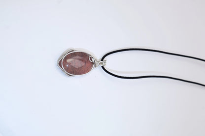 Boho Wire Wrapped Rhodochrosite Pendant Necklace