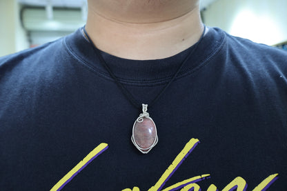 Boho Wire Wrapped Rhodochrosite Pendant Necklace