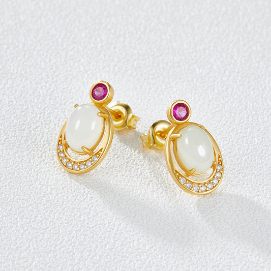 Egg shaped shell earrings worn on ear 925 silver supplier