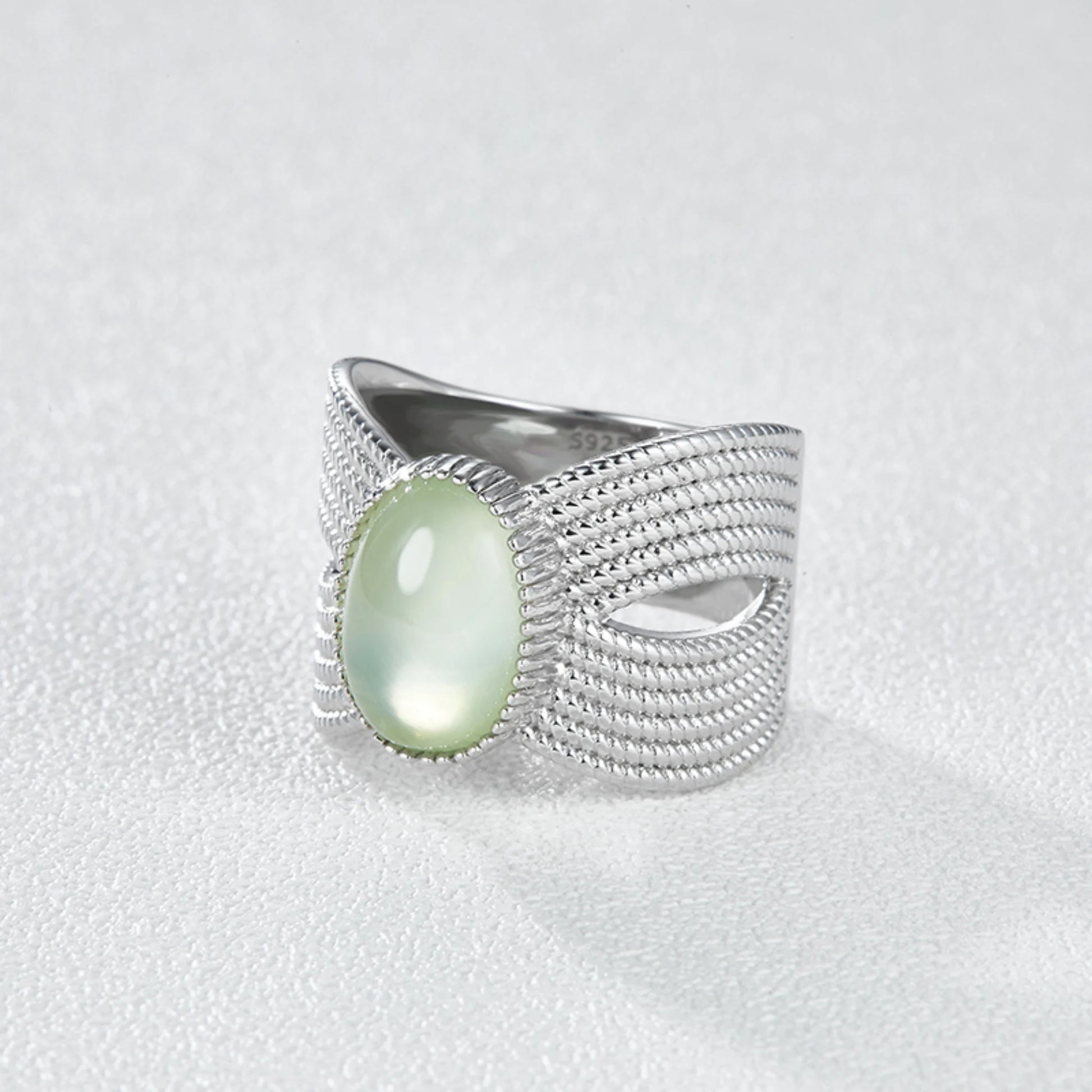 Natural prehnite ring in 925 sterling silver gold plated wholesale