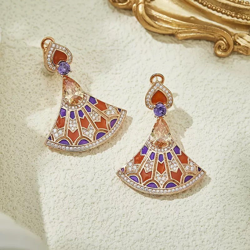 Contrasting Color Enamel Fan Necklace Enamel - 18K Gold Plated | Bo Cheng Jewelry