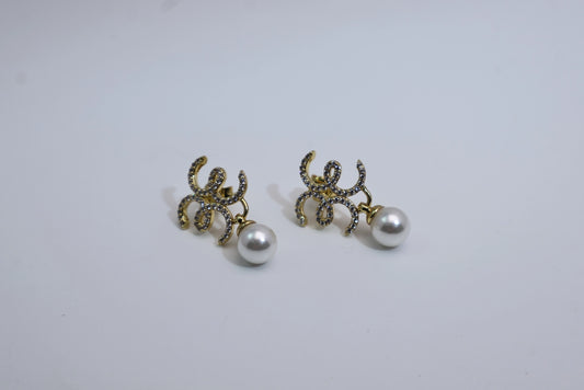 Designer Inspired Pearl Earrings 925 Silver Gold Plated CZ Wholesale View 2