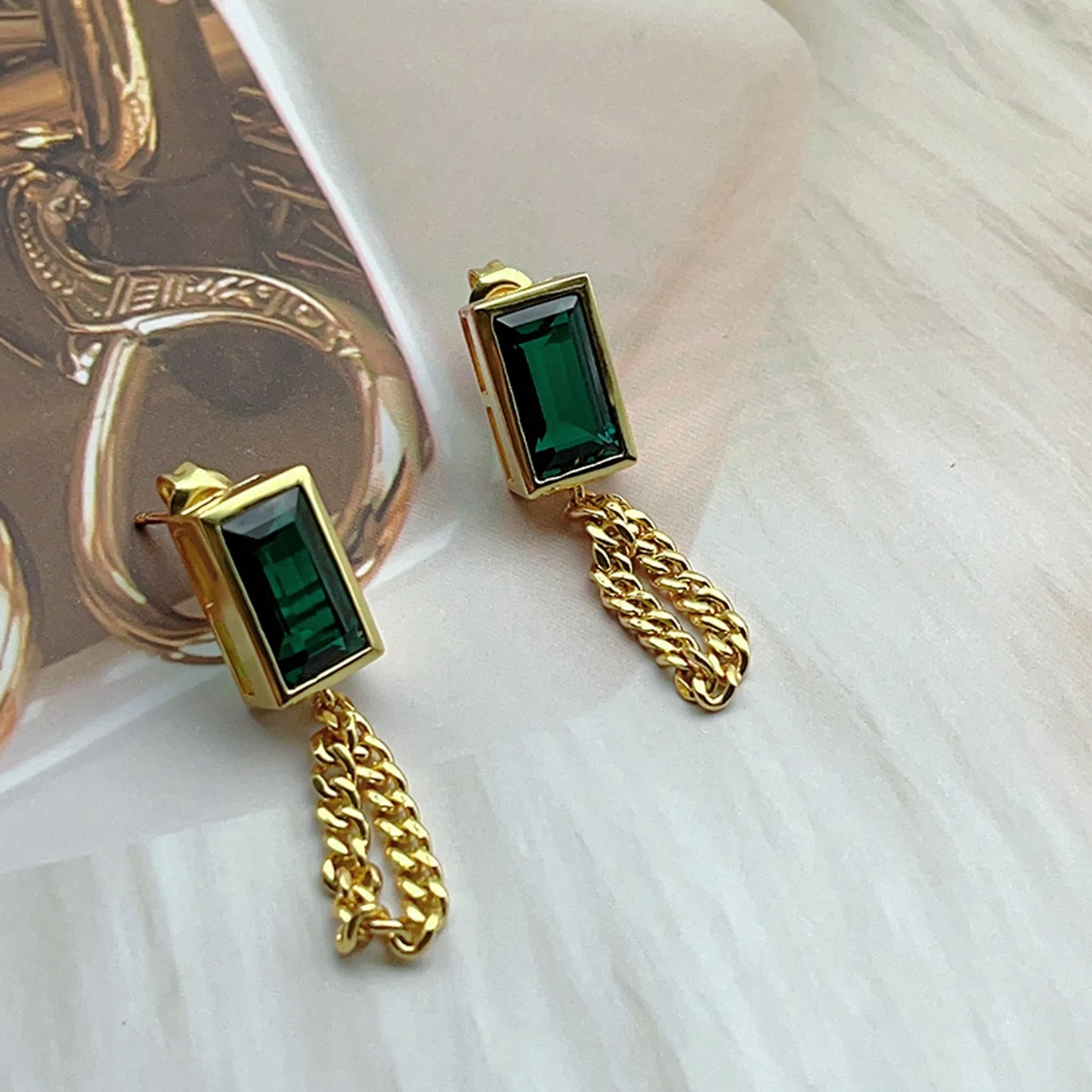 5CT Emerald Chain Earrings