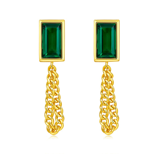 5CT emerald chain earrings worn on ear gold plated supplier