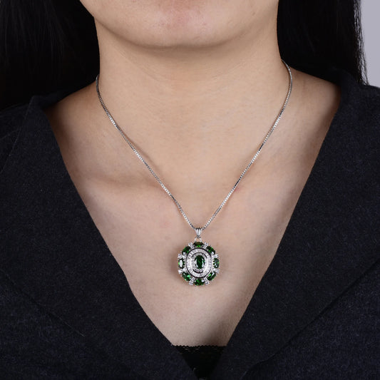 Dainty emerald pendant necklace worn on neck gold plated supplier