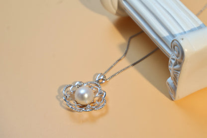 Floral Freshwater Pearl Pendant Necklace 925 Sterling Silver