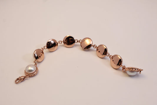 Button Pearl Link Bracelet 925 Silver Rose Gold Plated Wholesale View 2