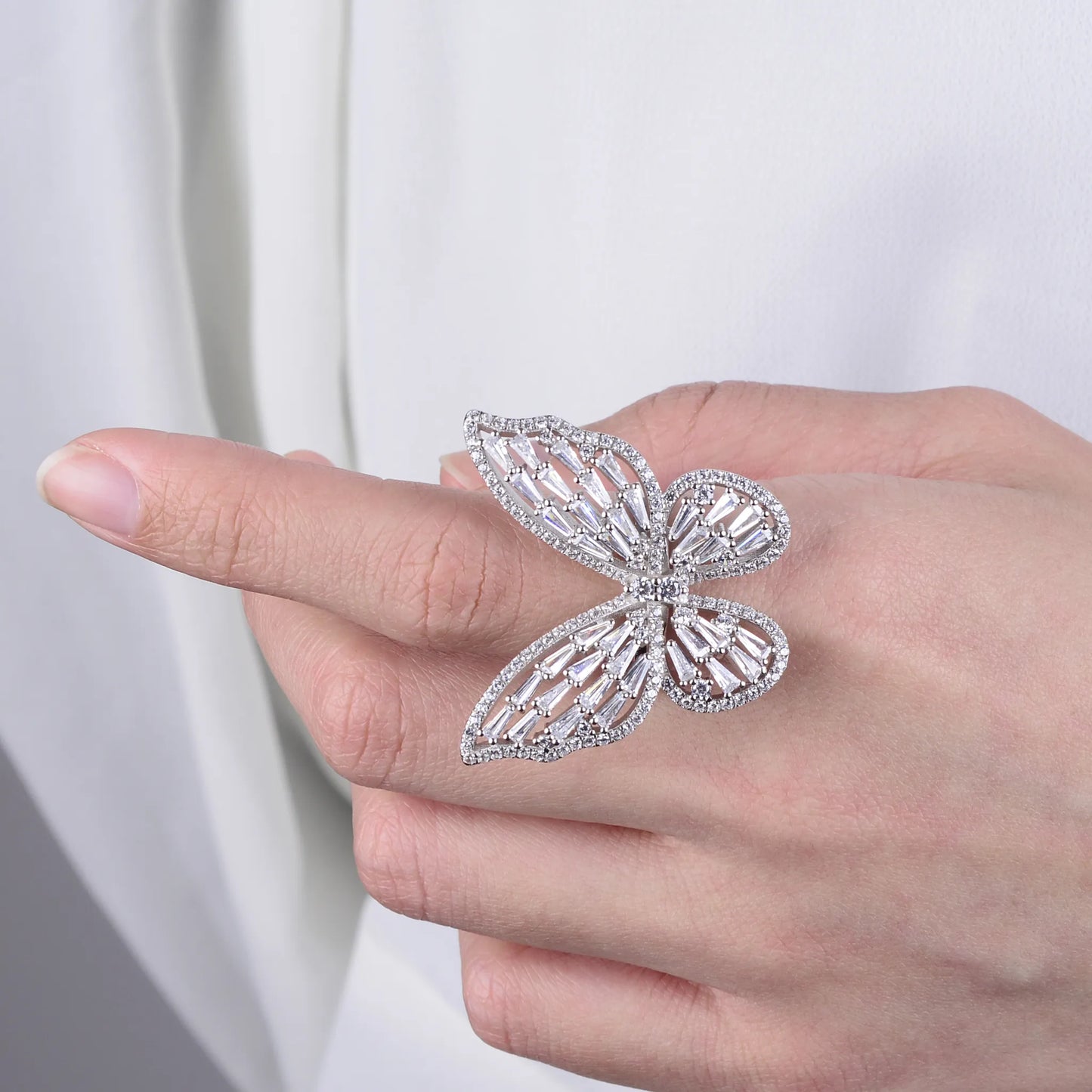 Wholesale Large Full Diamond Butterfly Ring