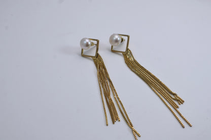 Long tassel pearl earrings