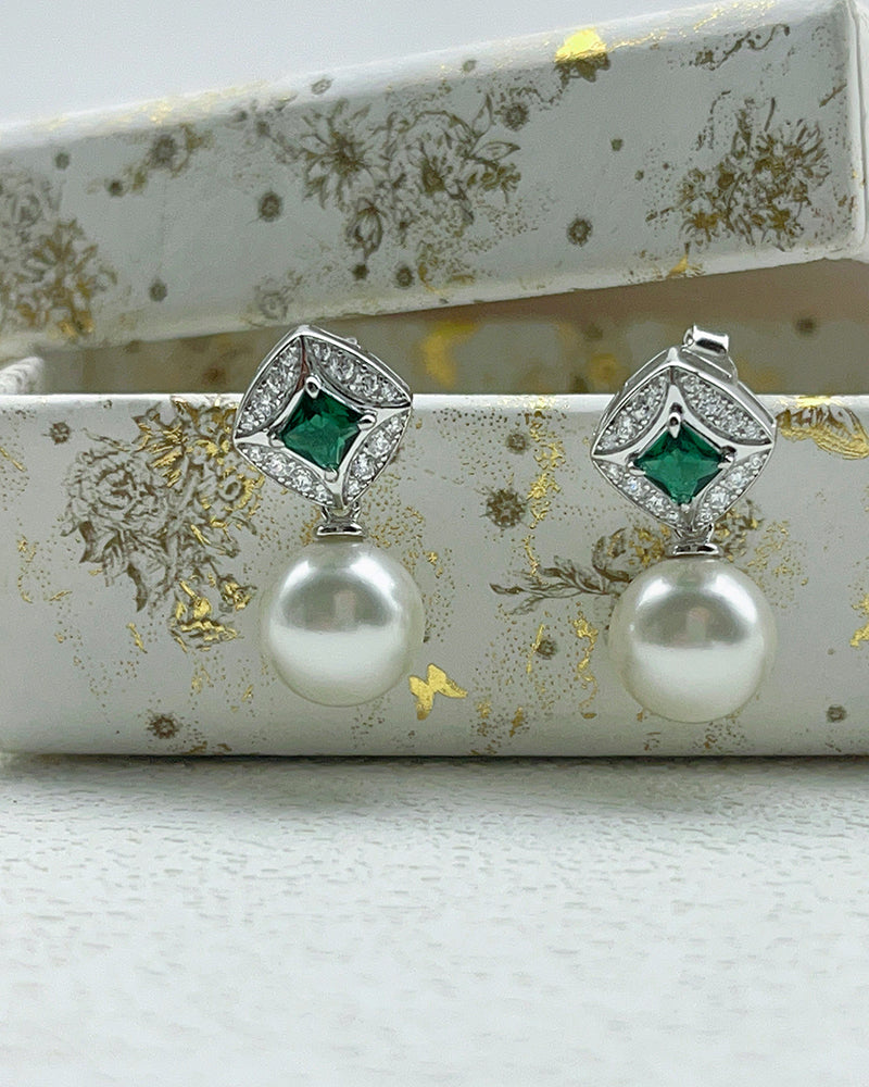 Green Cubic Zirconia Pearl Earrings