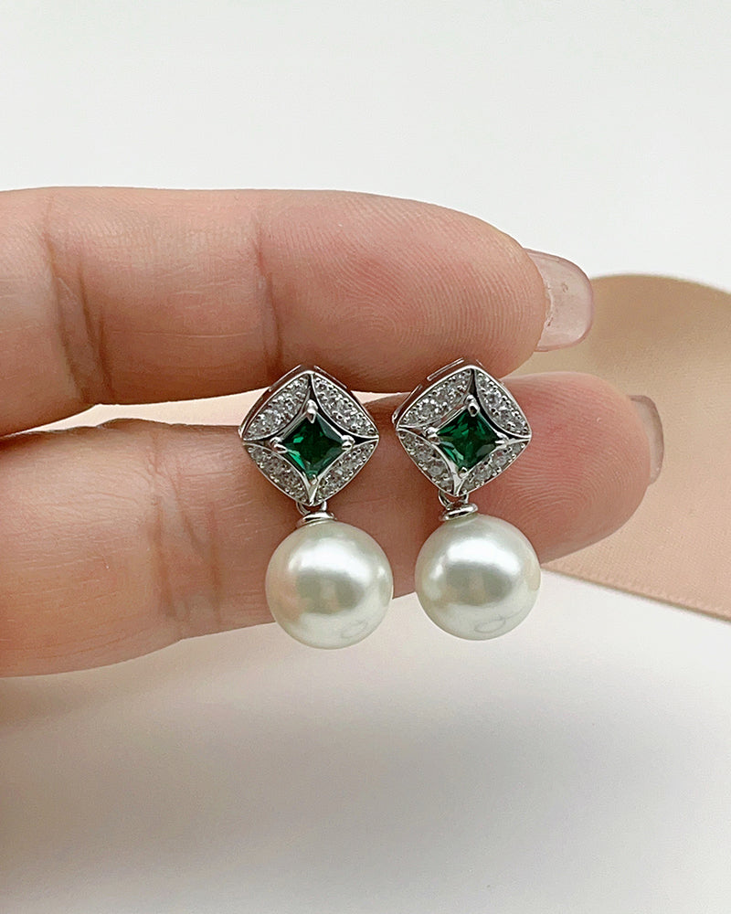 Green Cubic Zirconia Pearl Earrings