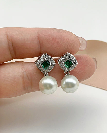 Green Cubic Zirconia Pearl Earrings