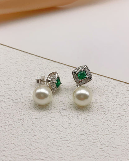 Green Cubic Zirconia Pearl Earrings
