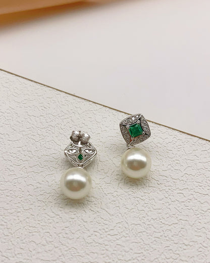 Green Cubic Zirconia Pearl Earrings