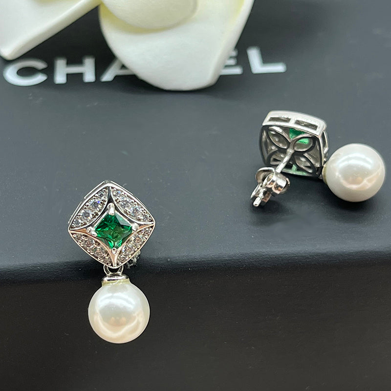 Green Cubic Zirconia Pearl Earrings