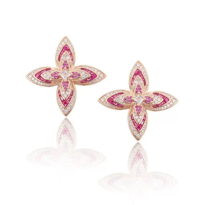 Ruby Diamond Four-Petal Flower Pendant Necklace - 18K Gold Plated | Bo Cheng Jewelry