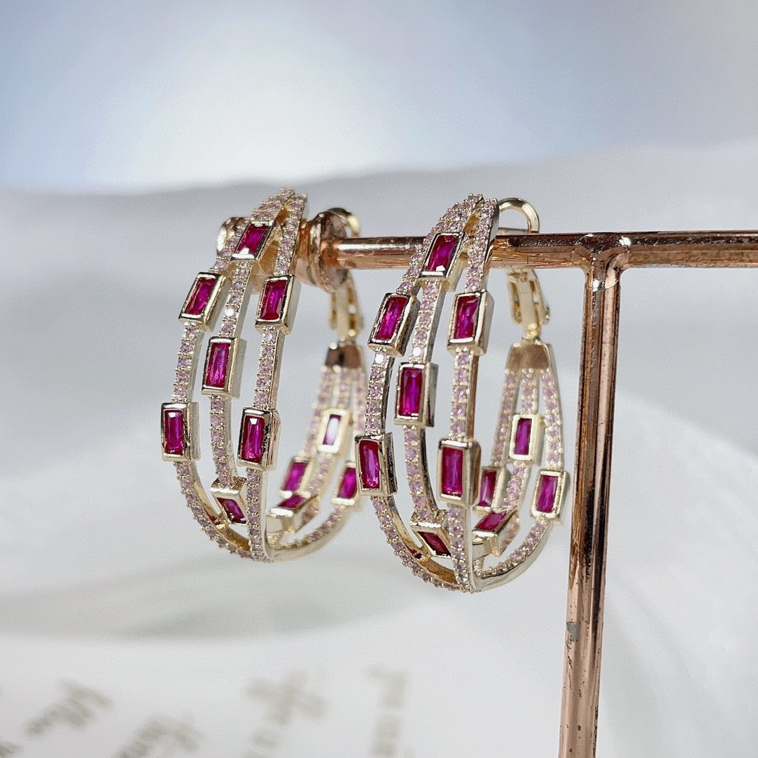 #006 Fashion Color Zircon Earrings Elegant - 18K Gold Plated | Bo Cheng Jewelry