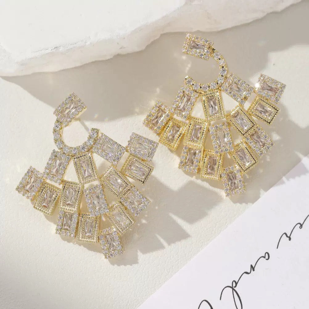 #033 Classic Simulated Diamond Drop Earrings - 18K Gold Plated | Bo Cheng Jewelry