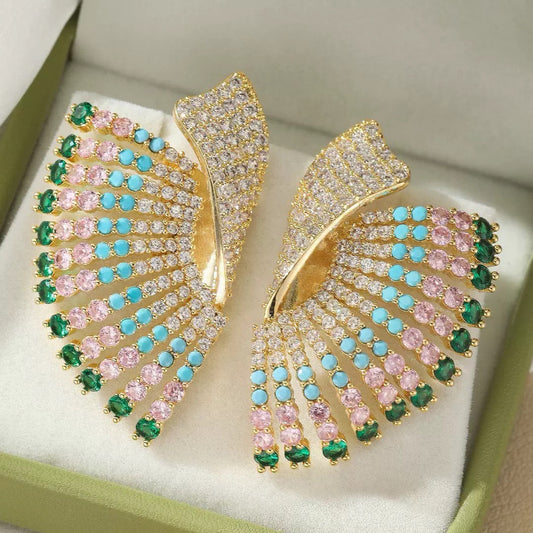 #037 Colorful Zircon Sparkling Stud Earrings - 18K Gold Plated | Bo Cheng Jewelry