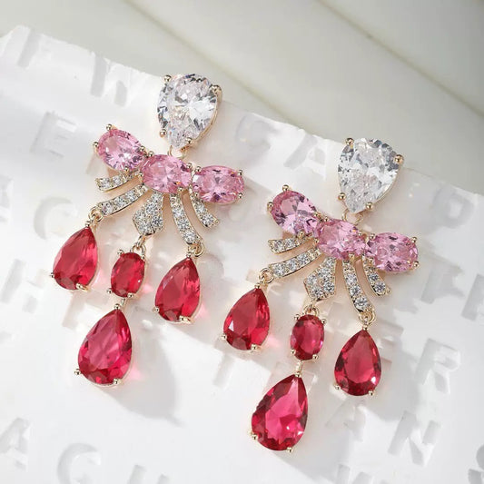#042 Colorful Zircon Sparkling Drop Earrings - 18K Gold Plated | Bo Cheng Jewelry