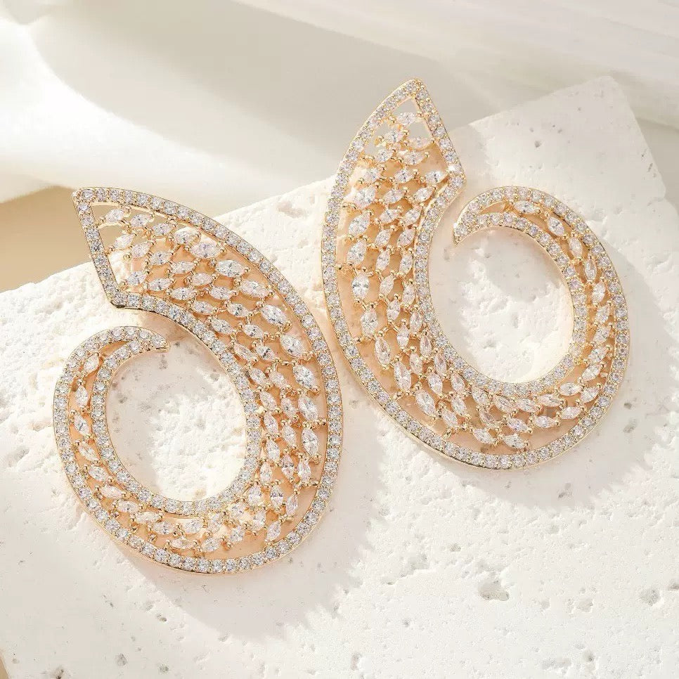 #065 Fashion Cubic Zirconia Earrings - 18K Gold Plated | Bo Cheng Jewelry