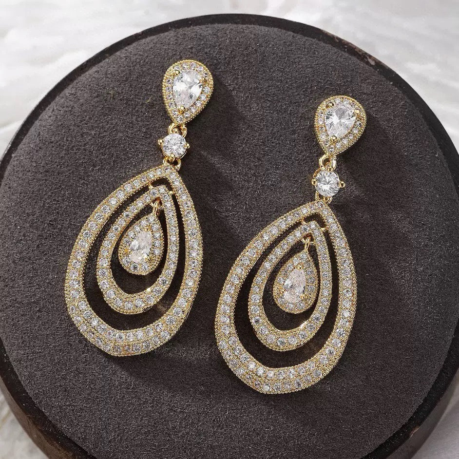 #105 Elegant Zircon Viral Earrings - 18K Gold Plated | Bo Cheng Jewelry