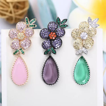 #122 Color Zircon Crystal Earrings - 18K Gold Plated | Bo Cheng Jewelry