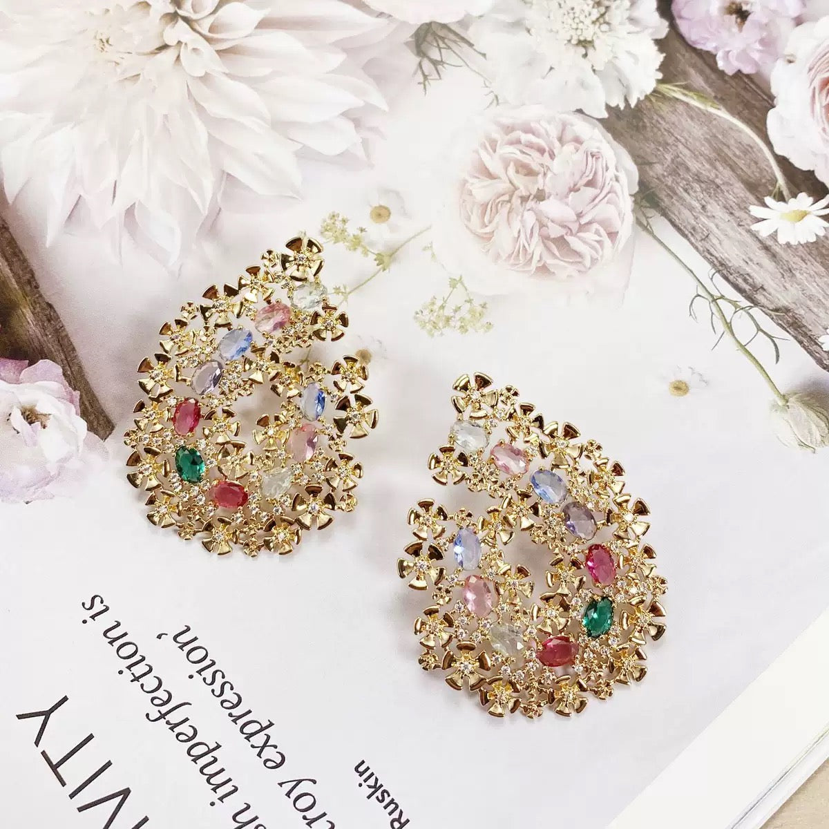#128 Luxury Simulated Diamond Stud Earrings - 18K Gold Plated | Bo Cheng Jewelry