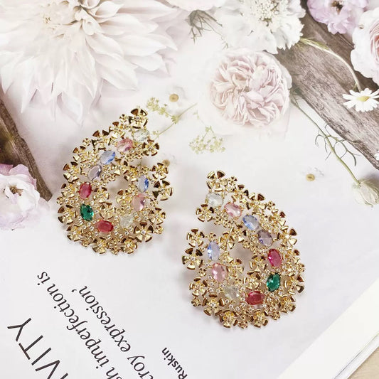 #128 Luxury Simulated Diamond Stud Earrings - 18K Gold Plated | Bo Cheng Jewelry