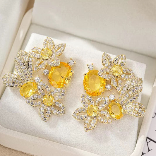 #133 Simulated Diamond Luxury Drop Earrings - 18K Gold Plated | Bo Cheng Jewelry