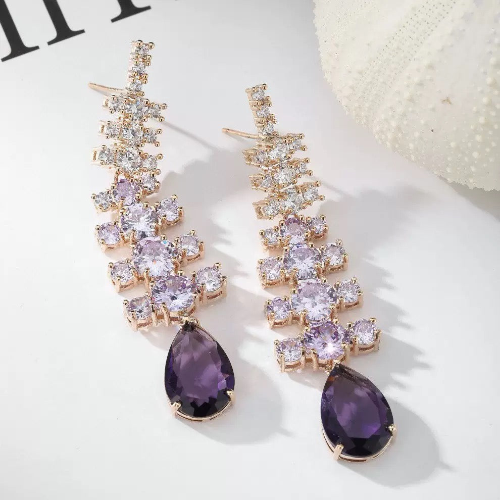#229 Design Cubic Zirconia Drop Earrings - 18K Gold Plated | Bo Cheng Jewelry