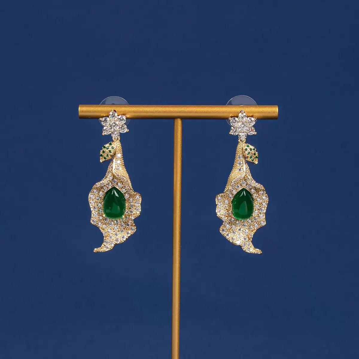 #230 Design Simulated Diamond Trendy Drop Earrings - 18K Gold Plated | Bo Cheng Jewelry